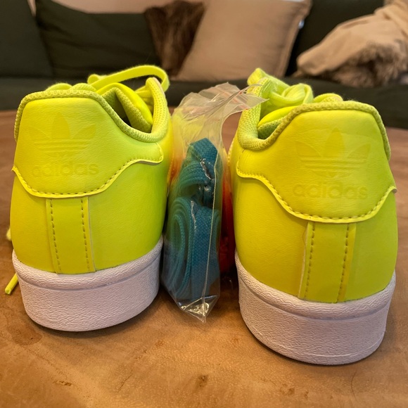 Neon Solar Yellow Adidas Superstar - Never Worn - Picture 3 of 7
